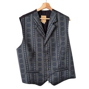 Wah Maker Frontier Clothing Mens Vest XL Blue Patterned Made USA Western Rodeo